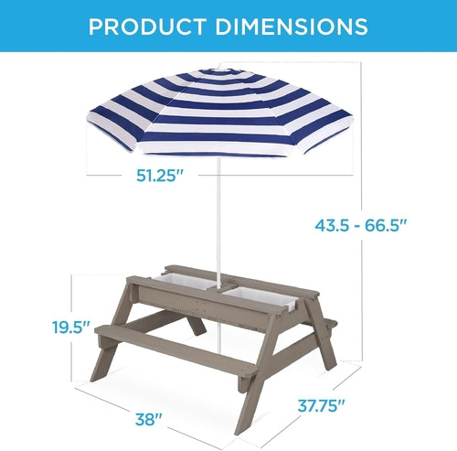 Gray Navy Kids 3-in-1 Sand Water Picnic Table