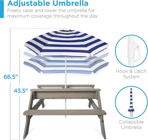 Gray Navy Kids 3-in-1 Sand Water Picnic Table