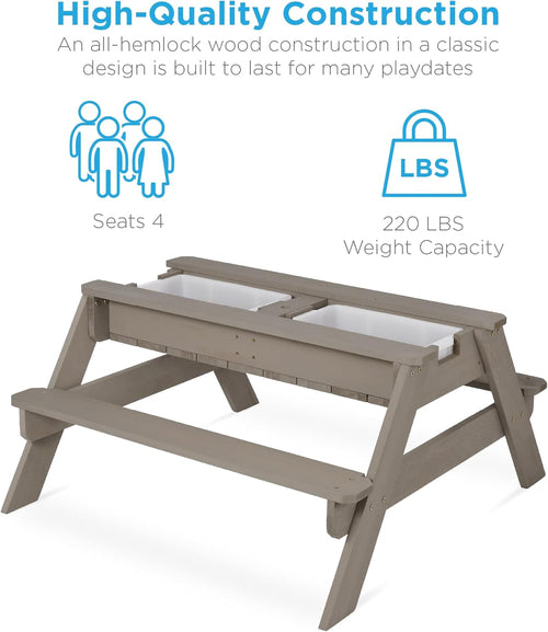 Gray Navy Kids 3-in-1 Sand Water Picnic Table