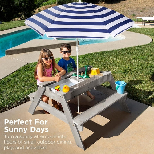 Gray Navy Kids 3-in-1 Sand Water Picnic Table