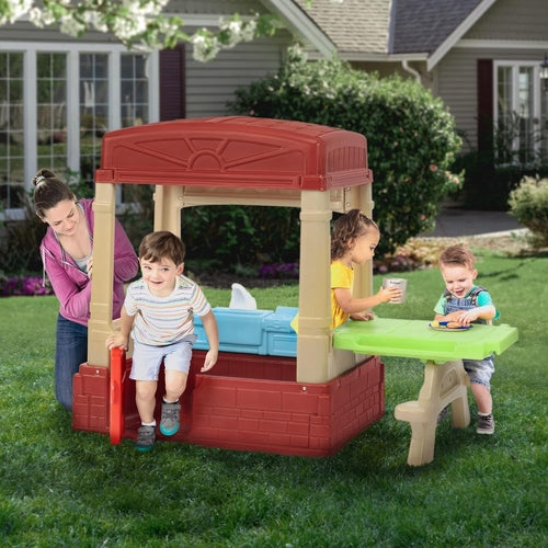 Kids Picnic Cottage Playhouse Indoor Outdoor Kitchen